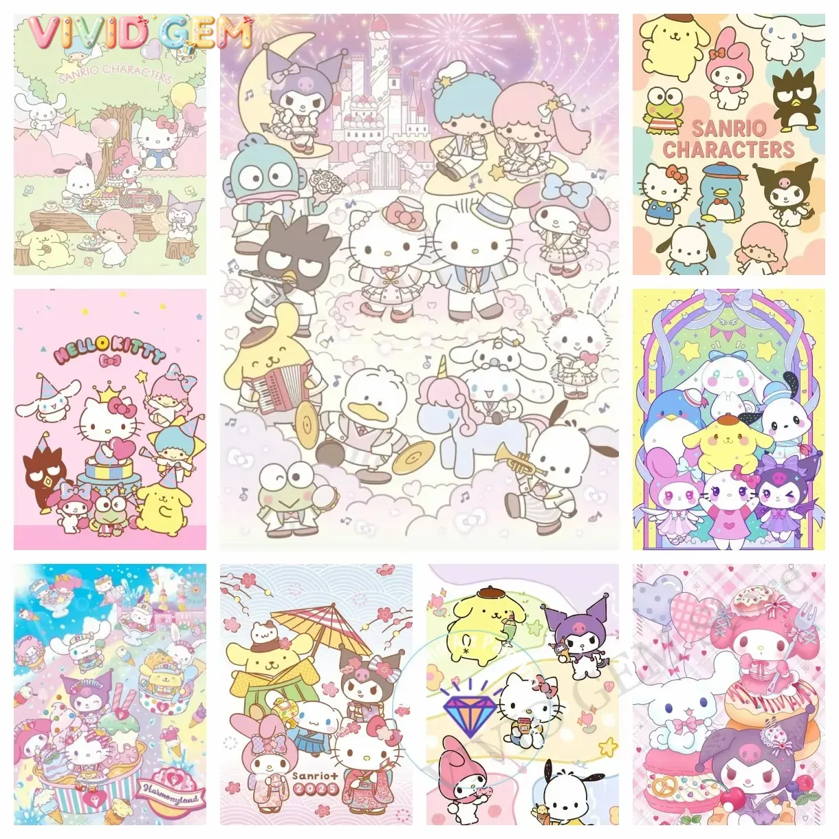 Photo Mosaic Print - Pintura de Diamantes Colección Familiar Sanrio,